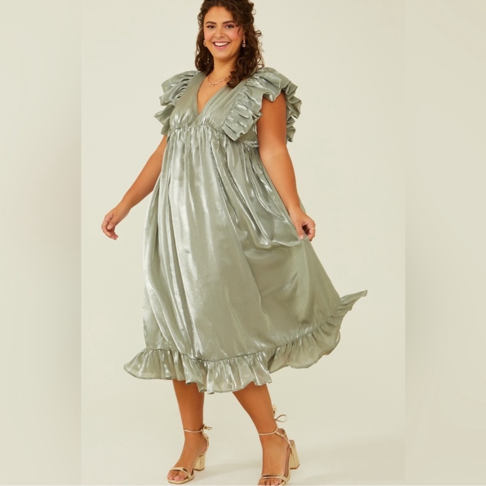 Arula Olive Shimmery Maxi Dress